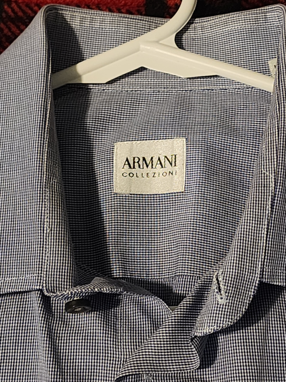 Armani Collezioni Men's Navy and White Micro-Check Dress Shirt Sz. L
